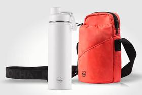 Kit Garrafa Térmica Inox Facy 660ml com Bolsa Shoulder Bottle Laranja Kit Garrafa Térmica Inox Facy 660ml com Bolsa Shoulder Bottle Laranja
