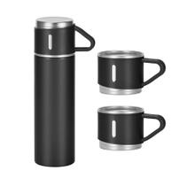 Kit Garrafa Térmica Inox Vacuum Flask Set 3 Xicaras Preta
