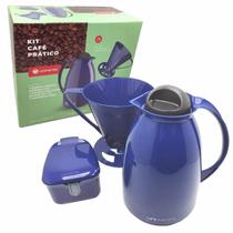 Kit Garrafa Térmica Pequena Suporte Filtro Café E Açucareiro