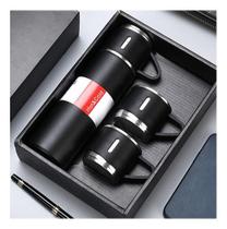 Kit Garrafa Térmica Vacuum Flask Set Inox 500ml + 3 Xícaras