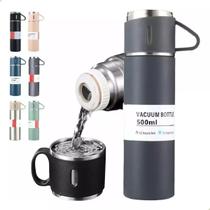 Kit Garrafa Térmica Vacuum Flask Set Inox 500ml + 3 Xícaras Kit Garrafa Térmica Vacuum Flask Set Inox 500ml + 3 Xícaras