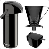 Kit Garrafa Térmica Verona 1 Litro Suporte para Filtro de Café e Açucareiro 350 ML Unitermi