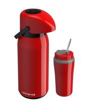 Kit Garrafa Verona 1,8l + Copo Cuia/Bomba Inox Terere 650ml - Vermelho Unitermi