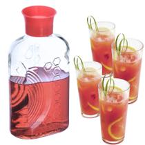 Kit Garrafa Vidro Tampa Automática + 4 Copos Cylinder 300ml