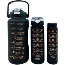 Kit Garrafas de Água Kit para Treino com Frases Motivacionais Capacidades 2L 900ml 300ml Preto Kit Garrafas de Água Kit para Treino com Frases Motivacionais Capacidades 2L 900ml 300ml Preto