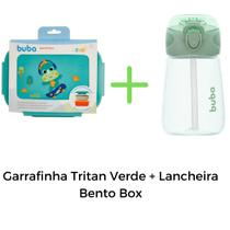 Kit Garrafinha Infantil Em Tritan Verde + Lancheira Bento Box Inox Antivazamento - Buba