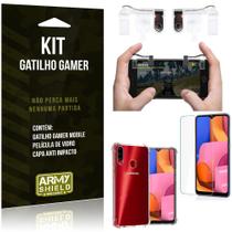 Kit Gatilho Gamer Galaxy A20S Gatilho + Capa Anti Impacto + Película Vidro - Armyshield