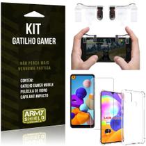 Kit Gatilho Gamer Galaxy A21s Gatilho + Capa Anti Impacto + Película Vidro - Armyshield