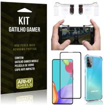 Kit Gatilho Gamer Galaxy A52 Gatilho + Capa Anti Impacto + Película Vidro 3D - Armyshield
