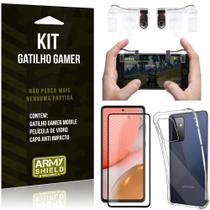 Kit Gatilho Gamer Galaxy A72 Gatilho + Capa Anti Impacto + Película Vidro 3D - Armyshield