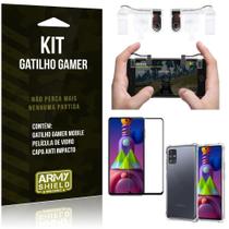 Kit Gatilho Gamer Galaxy M51 Gatilho + Capa Anti Impacto + Película Vidro 3D - Armyshield