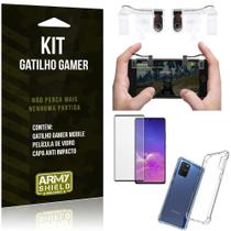 Kit Gatilho Gamer Galaxy S10 Lite Gatilho + Capa Anti Impacto + Película Vidro 3D - Armyshield
