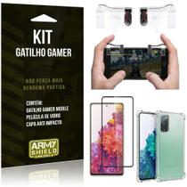 Kit Gatilho Gamer Galaxy S20 FE Gatilho + Capa Anti Impacto + Película Vidro 3D - Armyshield