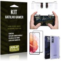 Kit Gatilho Gamer Galaxy S21 Gatilho + Capa Anti Impacto + Película Vidro 3D - Armyshield