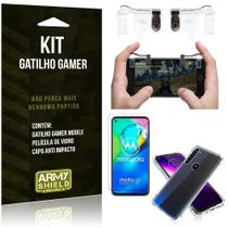 Kit Gatilho Gamer Moto G8 Power Gatilho + Capa Anti Impacto + Película Vidro - Armyshield
