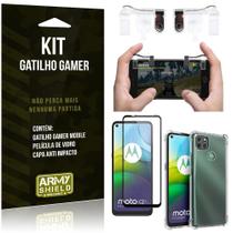 Kit Gatilho Gamer Moto G9 Power Gatilho + Capa Anti Impacto + Película Vidro 3D - Armyshield