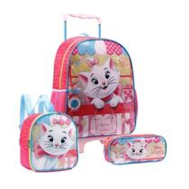 Kit Gatinha Marie Disney Mochila Rodinhas Estojo e Lancheira - Xeryus