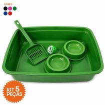 Kit Gato 5 Peças com Bandeja 10L + Pá Higiênica + Comedouros 150 ml + Bolinha com Guizo -