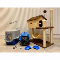 Kit Gato Arranhador Caixa Banheiro Comedouro Completo Luxo - Lillos Pet
