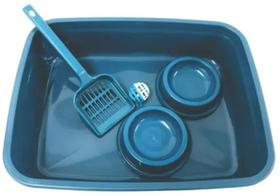 Kit gato (bandeja, pazinha, comedouro, bebedouro e bolinha)