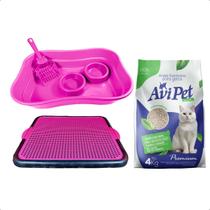 Kit Gato Completo Bandeja Sanitária+Areia Grãos Médios 4kg Kit Gato Completo Bandeja Sanitária+Areia Grãos Médios 4kg