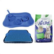 Kit Gato Completo Bandeja Sanitária+Areia Grãos Médios 4kg
