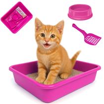 Kit Gato Joy Bandeja Pa Higienica Comedouro Caixa Areia Rosa Kit Gato Joy Bandeja Pa Higienica Comedouro Caixa Areia Rosa