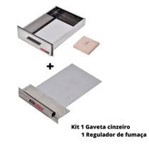 Kit Gaveta Cinzeiro e Registro Regulador de Fumaça Chaminé em inox