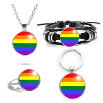 Kit Gay Masculino ou Unissex Pulseira, Chaveiro, Anel e Colar com a Bandeira do Orgulho Gay LGBT Pride