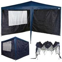 Kit Gazebo Tenda Sanfonada Praia 3x3 M X-flex + 2 Paredes Oxford Mor