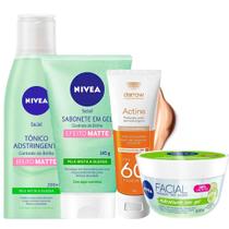 Kit Gel de Limpeza + Tônico Adstringente Nívea + PS Com Cor Universal 60 Actine + Hidratante