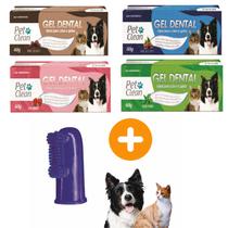 Kit Gel Dental + Escova Dedeira para Cães Gato Pet Clean