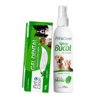 Kit Gel Dental Para Cães E Gatos Menta Pet Clean 60g + Spray Bucal Para Cães E Gatos Menta 120ml