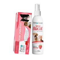 Kit Gel Dental Para Cães E Gatos Morango Pet Clean 60g + Spray Bucal Para Cães Gatos Morango 120ml