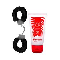Kit Gel Lubrificante Íntimo Esquenta Sensação de Calor e Algema com Pelúcia