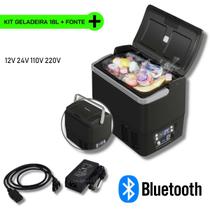 Kit Geladeira 18 litros Resfriar Preta 12V 24V + Fonte Conversora 110V 220V