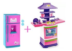 Kit geladeira infantil com som + cozinha infantil menina
