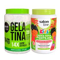 Kit Gelatina Salon Line todecacho Super Definição 1Kg E Creme De Pentear Salon Line Cachinhos Definidos Kids 1Kg