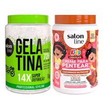 Kit Gelatina Salon Line todecacho Super Definição 1Kg E Creme Para Pentear Salon Line Chocolate Kids Cachinhos Nutridos 1kg