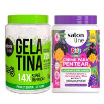 Kit Gelatina Salon Line todecacho Super Definição 1Kg E Creme Pentear Salon Line Cachinhos Kids Cheirinho Uva 1Kg