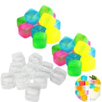 Kit Gelo Artificial 10 Cubos Transparentes e 16 Coloridos Reutilizavel