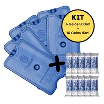 Kit Gelo Artificial Reutilizável Rígido de 500ml GeloTech Com 6 unidades + 10 Gelos flexíveis de 15ml 3x6