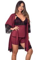 Kit Gentante Robe Feminino + Babydoll Pijama Baby Doll Amamentação