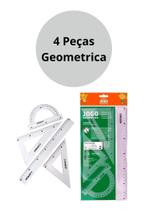 Kit Geométrico De Réguas 4 Peças Escolar Esquadro Transferidor