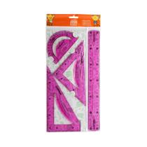 Kit Geométrico De Réguas Flexível C/ 4 Pçs Escolar Leo e Leo