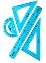 Kit Geométrico De Réguas Flexível Com 4 Peças Escolar