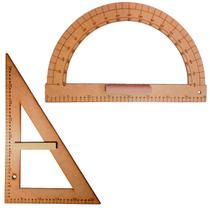 Kit Geométrico do Professor Com 1 Transferidor 180 Grau MDF e 1 Esquadro MDF 30/60 Graus