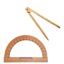 Kit Geométrico do Professor Com 1 Transferidor Em MDF 180 Graus e 1 Compasso Para Giz 40 cm