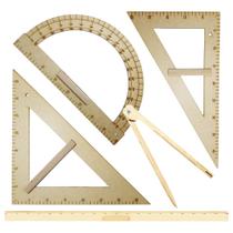 Kit Geométrico do Professor Mdf Com Régua 1 Metro + Compasso Giz + Esquadro 30/60 + Esquadro 45 + Transferidor 180 SOUZA