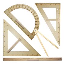 Kit Geométrico do Professor Mdf Com Régua 60 cm, 1 Compasso Para Giz 1 Esquadro 30 Graus 1 Esquadro 45 Graus e Transferidor 180 Graus